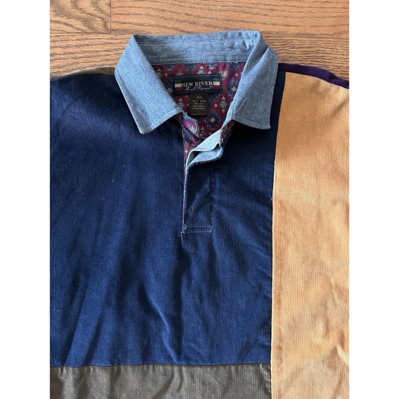 Vintage New River Renaissance Colorblock Corduroy Tee Men's XL Denim Collar LS - Picture 3 of 10